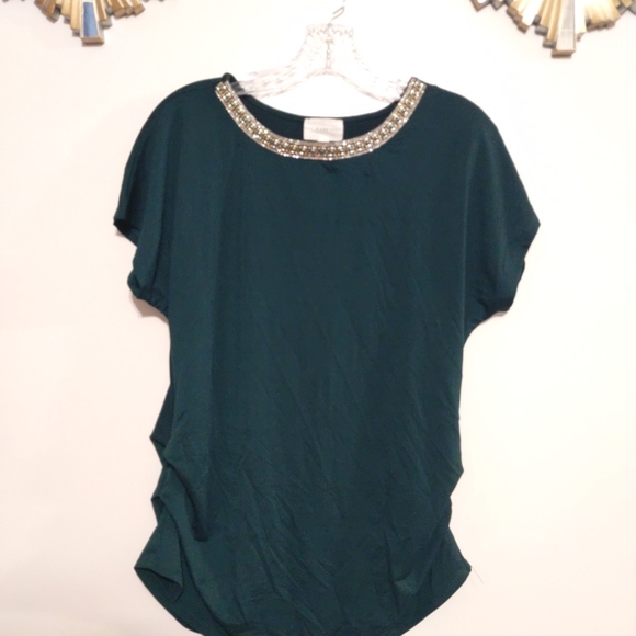 The Workshop Women's Blouse Short Sleeves XL Beaded Neck - Picture 3 of 11